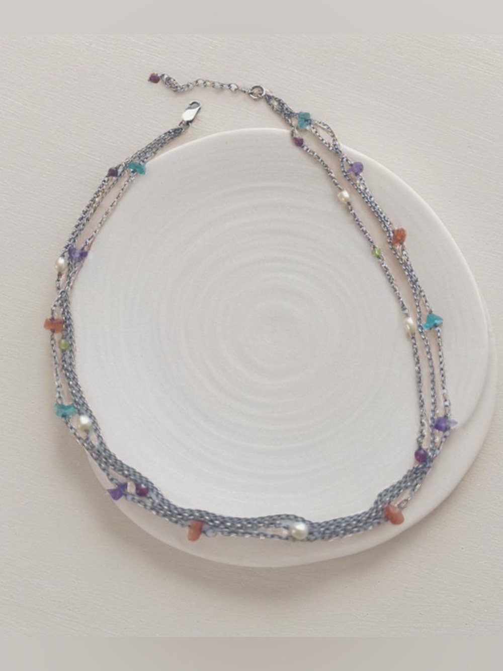 Silpada 3 strand Sterling Silver Necklace with  semi precious stones N1614